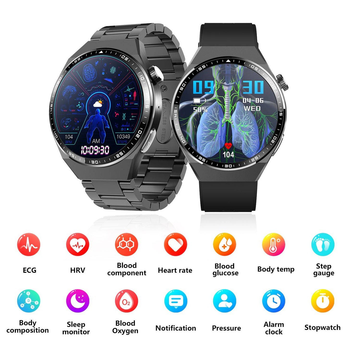 🔥Last day:50% off🔥Detection Smartwatch with Advanced ECG + Blood Pressure + Blood Glucose + Uric Acid + Activity Tracking + Emergency SOS
