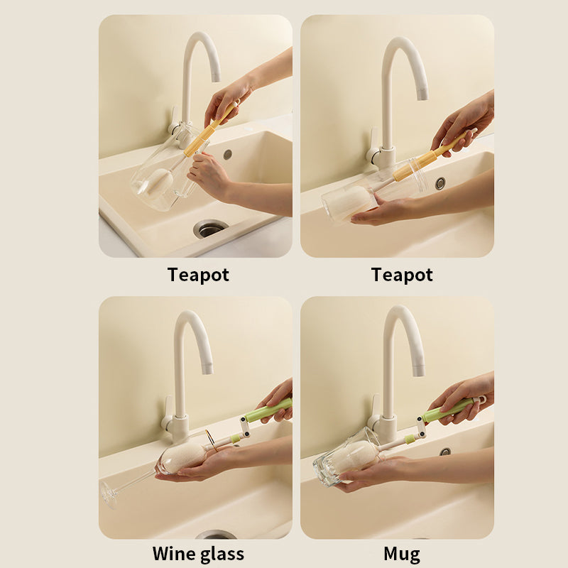 Rotating Cup Brush, Includes Straw Brush for Water Bottles, Mugs, Wine Glasses