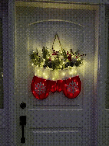 🔥Twinkling Christmas Mitten Wreath with LED Lights & 8H Auto Timer