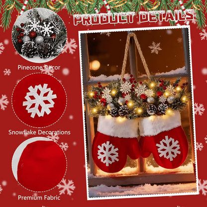 🔥Twinkling Christmas Mitten Wreath with LED Lights & 8H Auto Timer