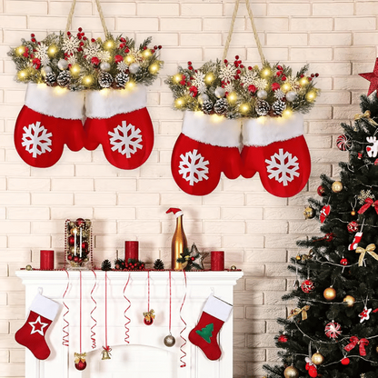 🔥Twinkling Christmas Mitten Wreath with LED Lights & 8H Auto Timer