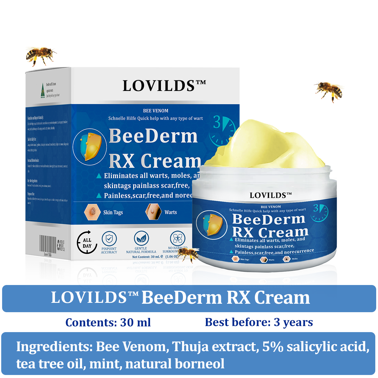 👩‍⚕️ BeeDerm RX Cream, Painless, easy and gentle fix for warts, skin tags, lumps, infections, cysts and scars🎁