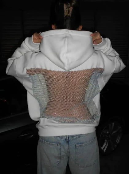 “Backstage Crystal-Mesh Hoodie” | Your Daily Style Revolution, Euro-American Flair Unleashed