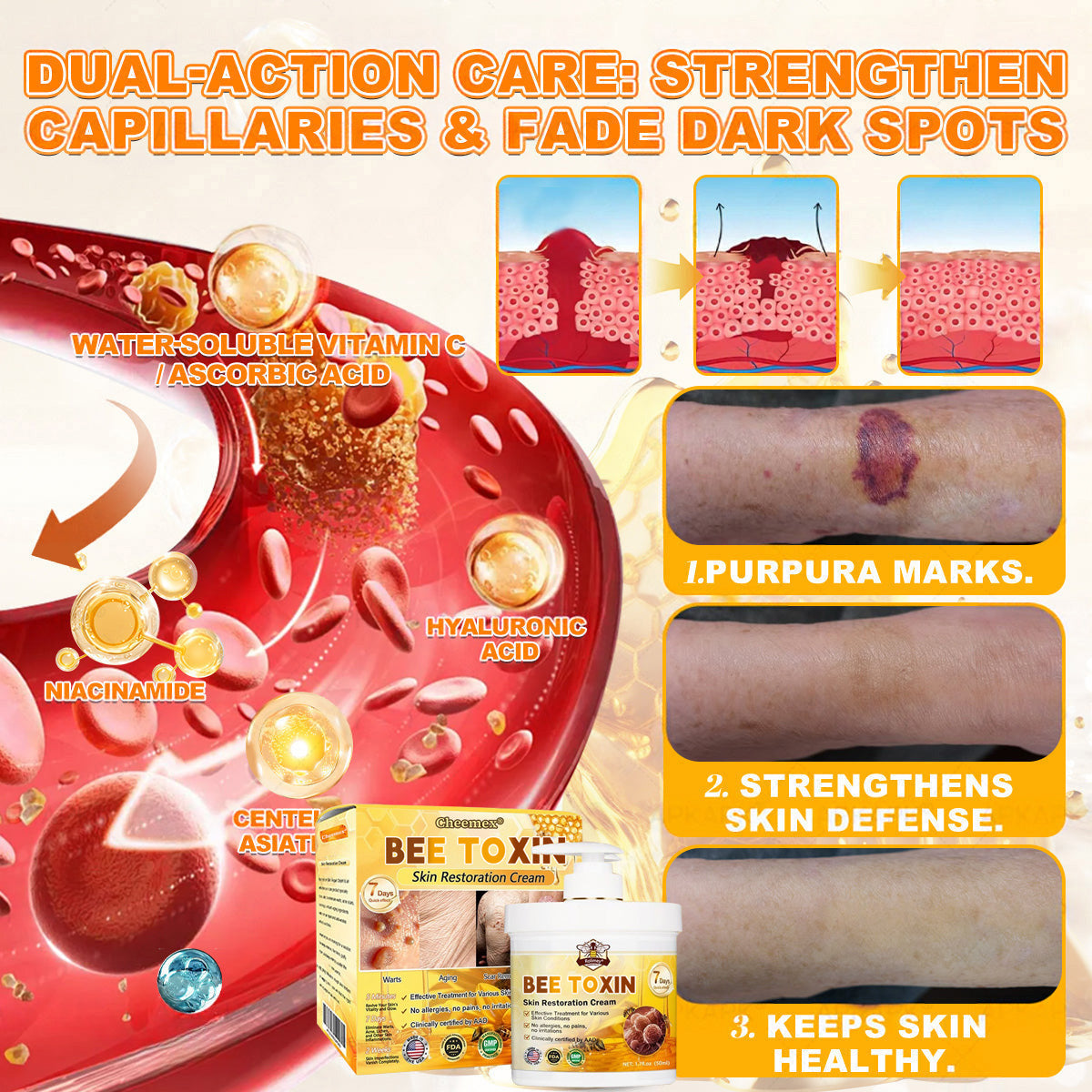 🐝🔥FDA Approved|BEE toxin Skin Restoration Cream (Anti-aging, Hydrating, Skin Repair, Even Tone, Acne and Dark Spot Treatment, Wart and Mole Removal, Psoriasis Relief)