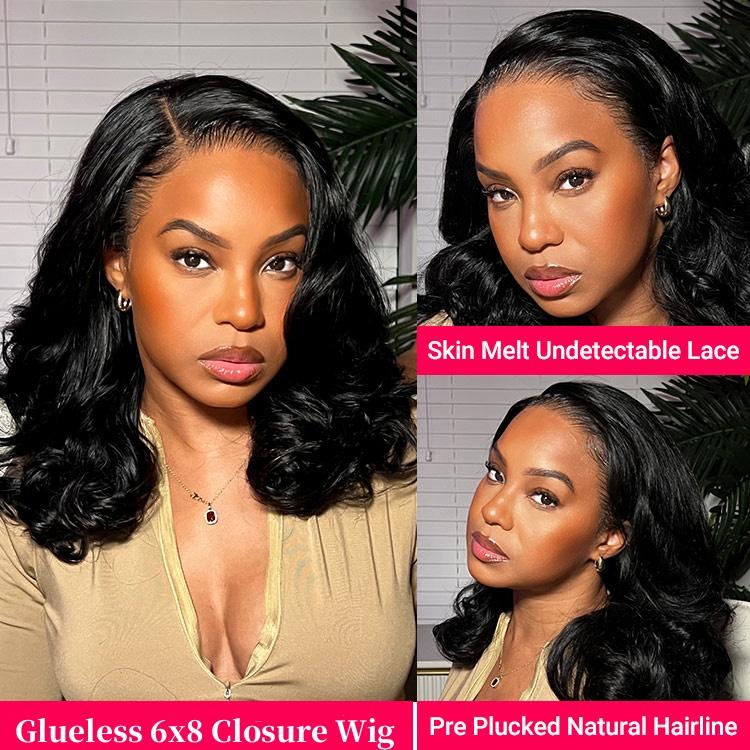 🔥Final 3 Hours: 50%OFF🔥Density Side Part Glueless LayerCut Wig 6x8 Lace Closure Wig Body Wave Pre Cut Pre Bleached Ready Go Wigs