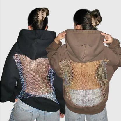 “Backstage Crystal-Mesh Hoodie” | Your Daily Style Revolution, Euro-American Flair Unleashed