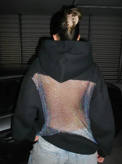 “Backstage Crystal-Mesh Hoodie” | Your Daily Style Revolution, Euro-American Flair Unleashed