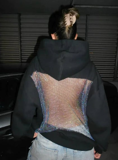 “Backstage Crystal-Mesh Hoodie” | Your Daily Style Revolution, Euro-American Flair Unleashed