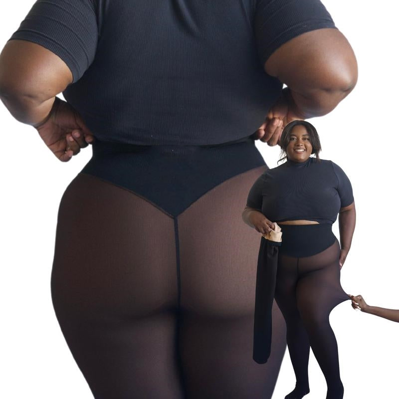 New Compression Band Model One-Seam Translucent Fleece Lined Tights