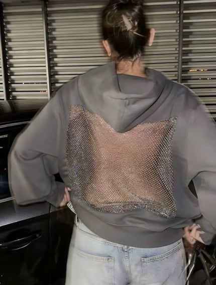 “Backstage Crystal-Mesh Hoodie” | Your Daily Style Revolution, Euro-American Flair Unleashed